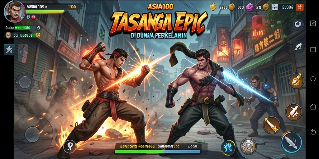Screenshot ASIA100 menampilkan pertarungan epik antara karakter-karakter kuat.