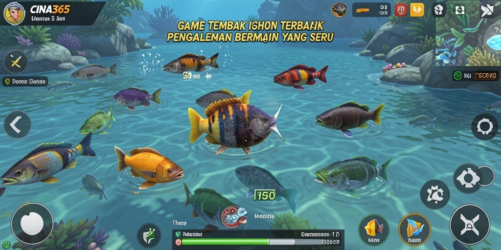Screenshot gameplay CINA365 menunjukkan keseruan berburu ikan yang menarik.