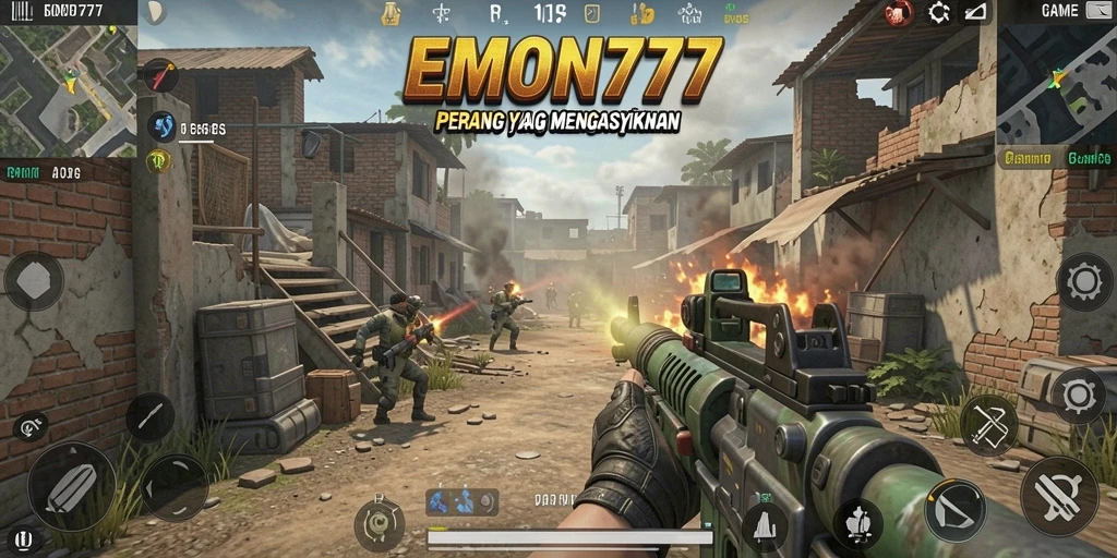 Screenshot gameplay EMON777 menampilkan pertempuran yang mendebarkan.