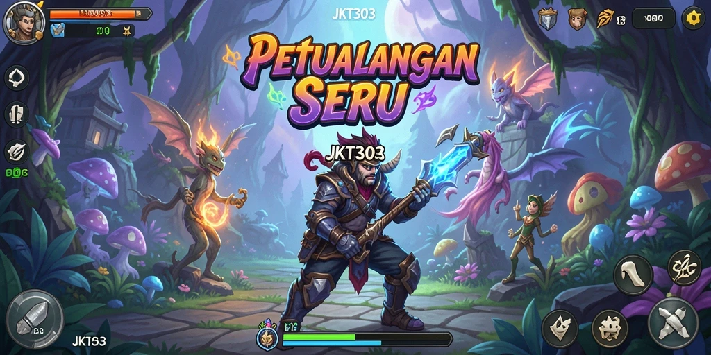 Screenshot utama menunjukkan gameplay seru JKT303 di dunia petualangan.