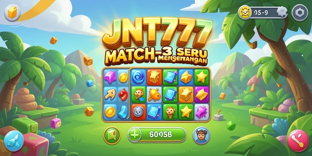 Tampilan utama JNT777 dengan gameplay seru match-3 yang penuh warna.
