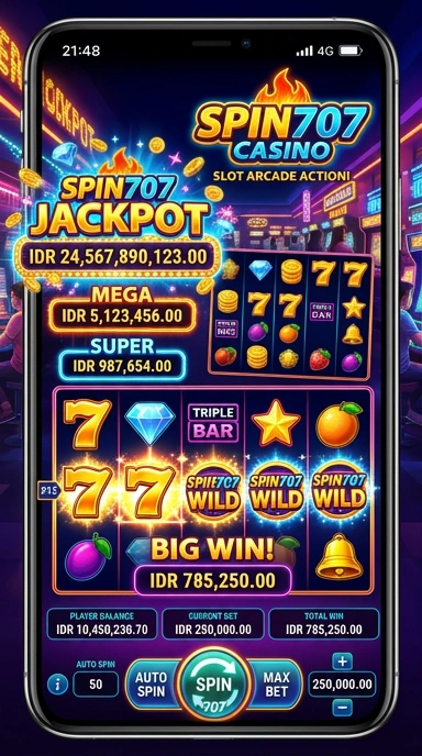 Tampilan utama aplikasi spin707 dengan berbagai kategori yang terstruktur.